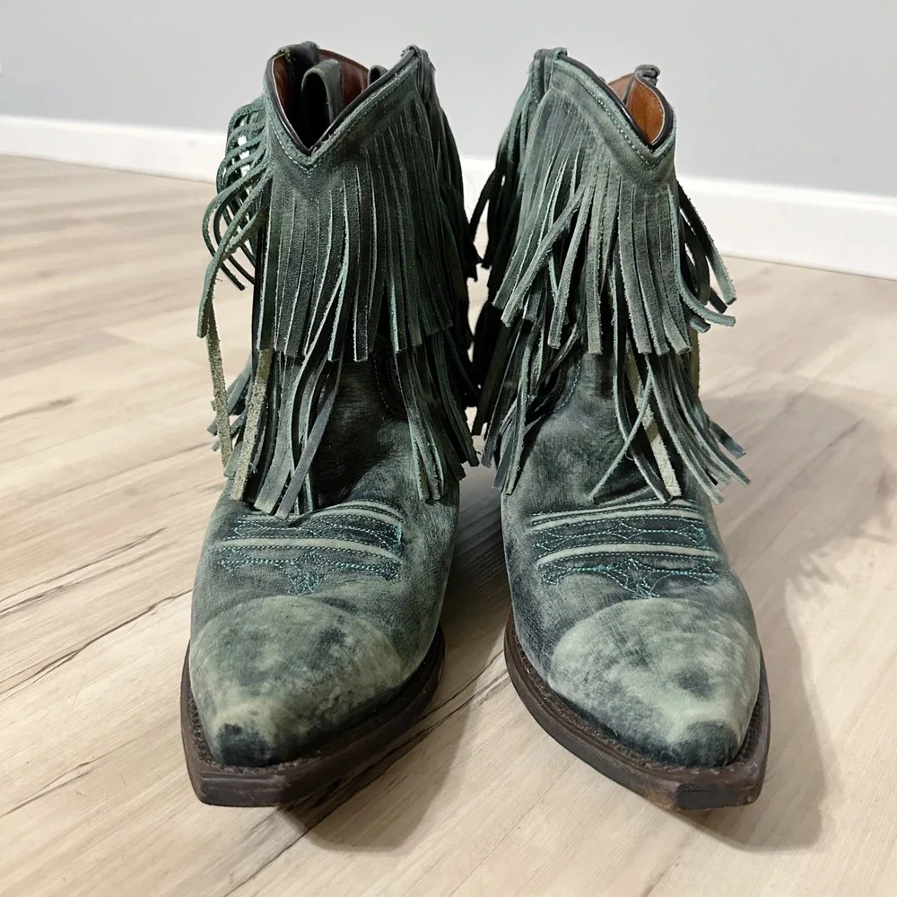 Redneck‎ Riviera Teal Suede Leather Fringe Cowgirl Boots Size 8